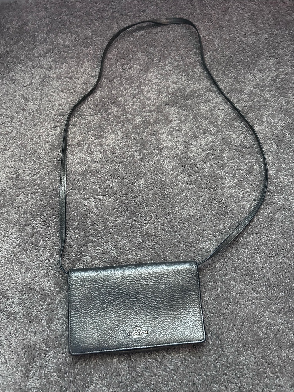 Coach Silver Pebbled Leather Crossbody Wallet